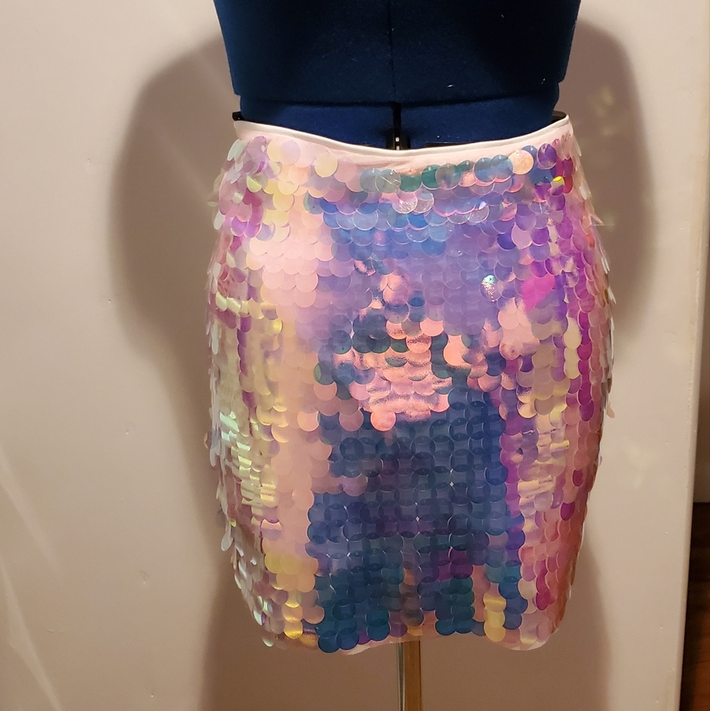 Iridescent sequin mini skirt